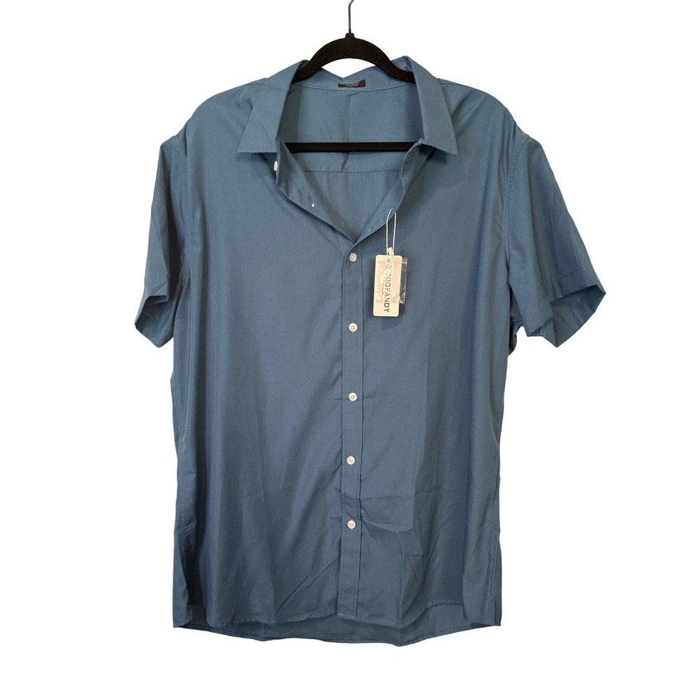 COOFANDY Mens Blue Short Sleeve Button Down Shirt Size XL Stretch